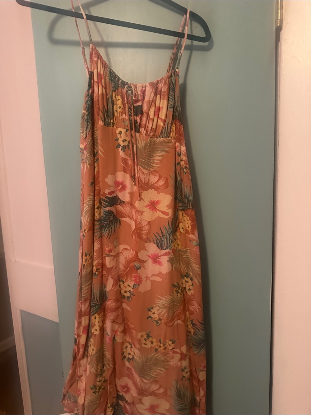 Lucky Brand Peach Floral Spaghetti-Strap Maxi Dress